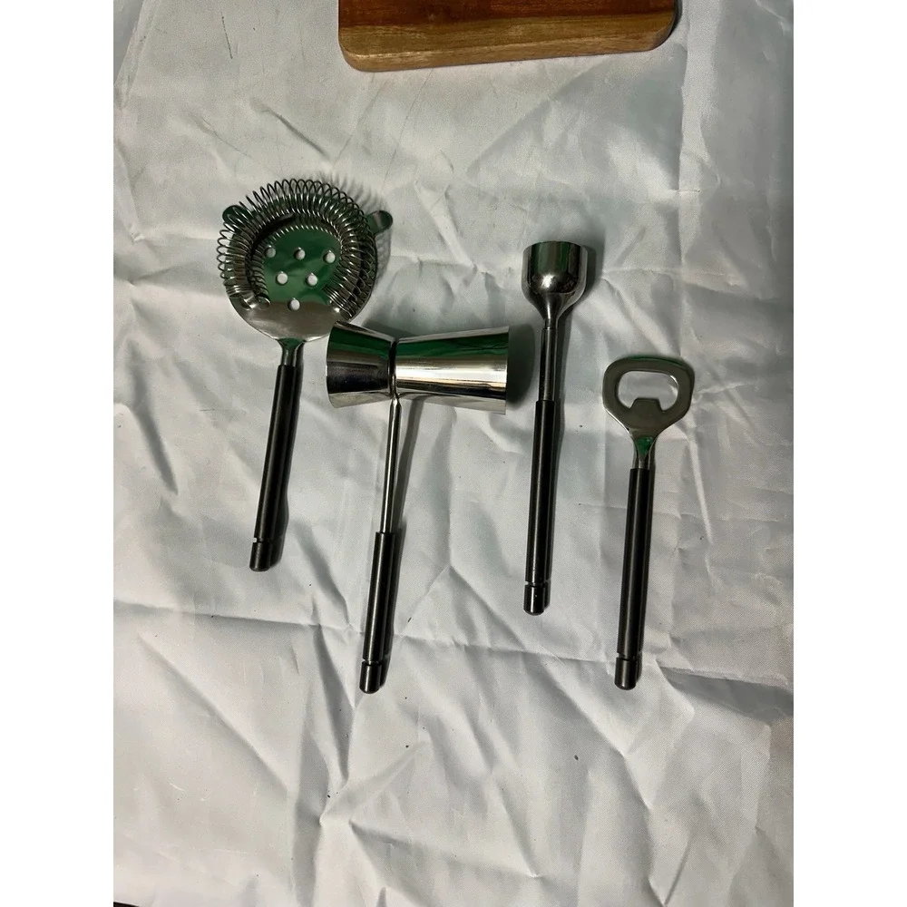 Bar Tool Set w/ Wooden Stand‎ Stainless Steel Cocktail Tools Home Bar